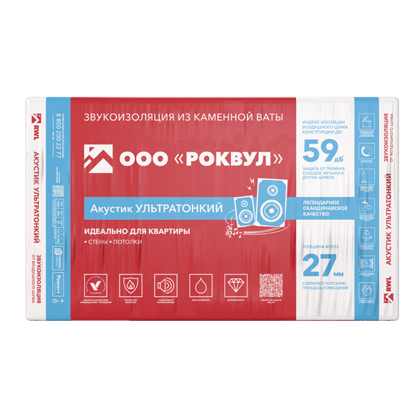 Шумоизоляция Роквул Акустик Баттс Ультратонкий