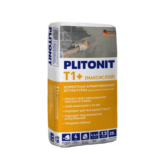 Штукатурка цементная Plitonit T1+ (МаксиСлой) (25 кг)- nav